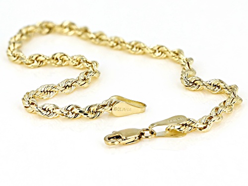 14K Yellow Gold Hollow Rope Chain Bracelet - Size 7