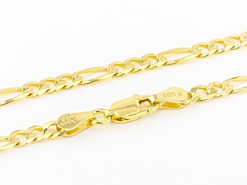 18K Yellow Gold Over Sterling Silver 4.40MM Flat Figaro Chain 18 Inch Necklace - Size 18