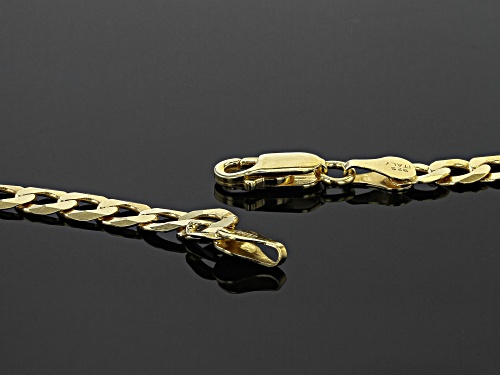 18K Yellow Gold Sterling Silver Diamond-Cut 6MM Flat Curb Chain 22 Inch Necklace - Size 22