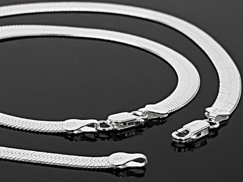 Sterling Silver Set of 2 Herringbone 7.25 Inch Bracelet and 18 Inch Necklace