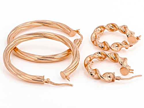 18K Rose Gold Over Sterling Silver Set of 2 39MM and 23MM Twisted Hoop Earrings