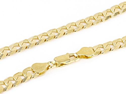 18K Yellow Gold Over Sterling Silver 7.1MM Diamond-Cut Curb 18 Inch Chain - Size 18