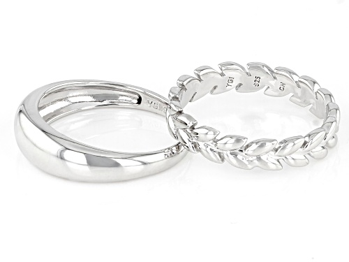 Rhodium Over Sterling Silver Set Of 2 Band Rings - Size 5