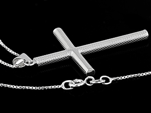 Sterling Silver Diamond-Cut Cross Pendant With 18 Inch Box Chain