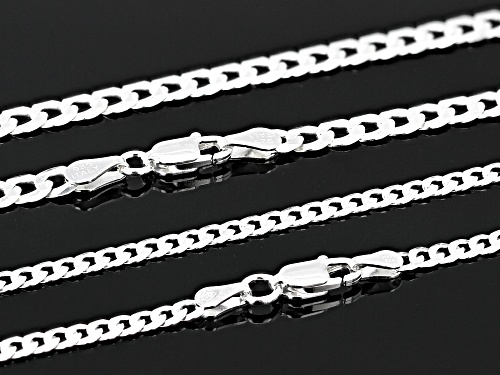 Sterling Silver Diamond-Cut Flat Curb 3mm 20 Inch & 4mm 22 Inch Chain Set of 2
