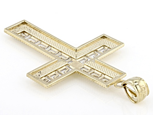 10k Yellow Gold & Rhodium Over 10k Yellow Gold Enamel Greek Key Cross Pendant