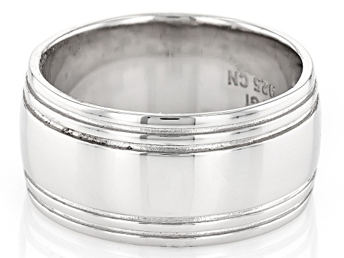 Rhodium Over Sterling Silver 9.5mm Multi-Row Textured & Polished Band Ring - Size 7