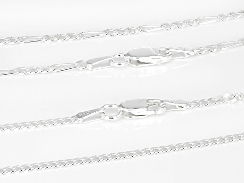 Sterling Silver 1.8mm Curb and 2mm Figaro Chains Set of 2 - Size 20