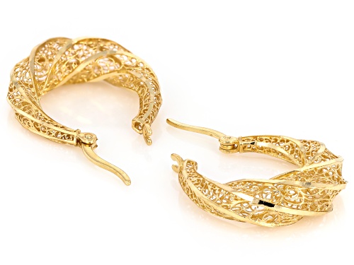 14k Yellow Gold Diamond Cut Filigree Hoop Earrings