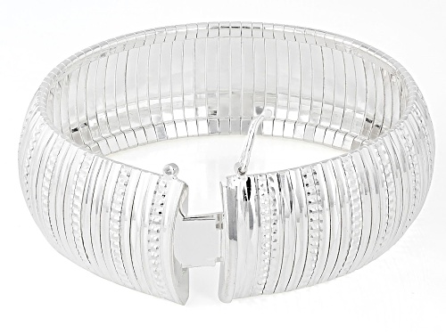 Sterling Silver Diamond Cut Striped Omega Bracelet - Size 6.75