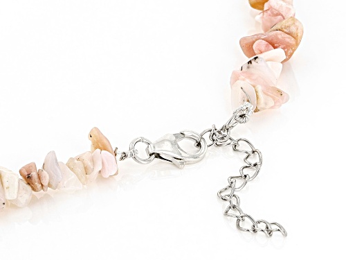 10mm White Cultured Freshwater Pearl with 50.00ctw Pink Opal Rhodium Over Silver Necklace - Size 18
