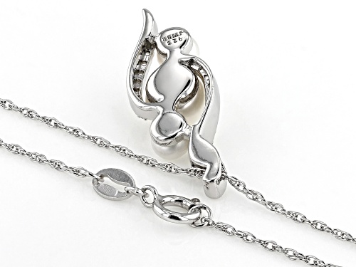 5-7mm White Cultured Freshwater Pearl & Lab White Sapphire Rhodium Over Sterling Silver Pendant