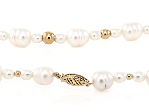 4.5-7.5mm White Cultured Freshwater Pearl 14k Yellow Gold 17 Inch Station Necklace - Size 17