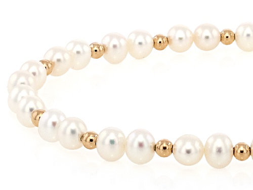 5mm White Cultured Freshwater Pearl 10k Yellow Gold Stretch Bracelet