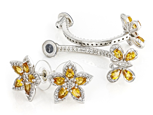 2.95ctw Citrine With 1.36ctw White Zircon Rhodium Over Sterling Silver Interchangeable Earrings