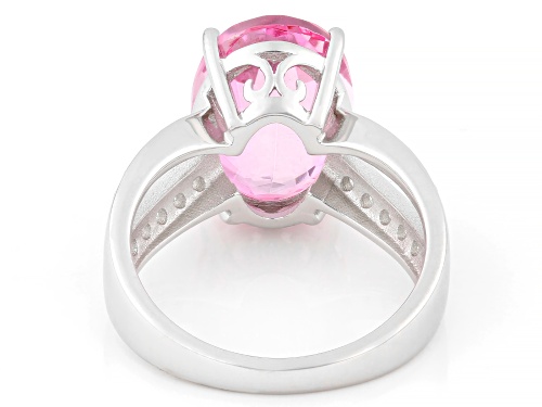 4.72ct Hot Pink Quartz with 0.53ctw White Zircon Rhodium Over Sterling Silver Ring - Size 9