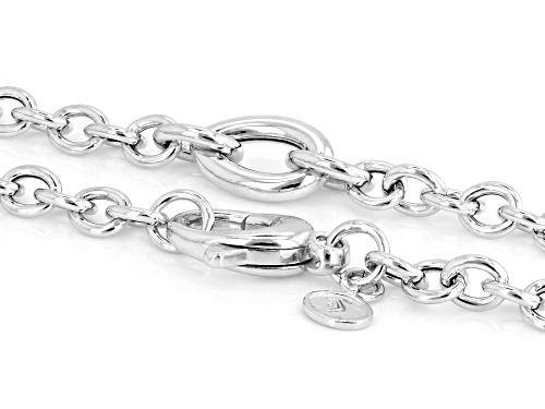 Rhodium Over Sterling Silver Polished 17 Inch Oval Station Necklace - Size 17