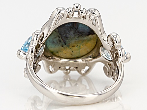 12mm Indonesian Blue Opal In Matrix with .85ctw Glacier Topaz™ Rhodium Over Sterling Silver Ring - Size 7