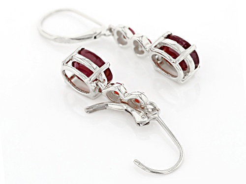 4.25ct Oval & .15ctw Round Mahaleo(R) Ruby Rhodium Over Sterling Silver Dangle Earrings