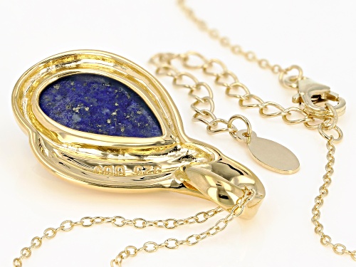 18x10mm Free-Form Lapis Lazuli 18k Yellow Gold Over Sterling Silver Pendant With Chain