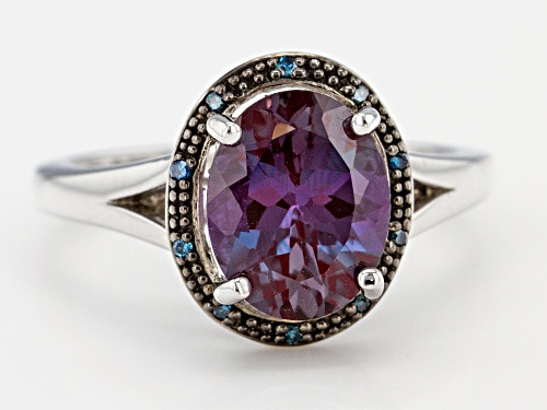 2.63ct Lab Created Alexandrite with .02ctw Blue Diamond Accent Rhodium Over Sterling Silver Ring - Size 8