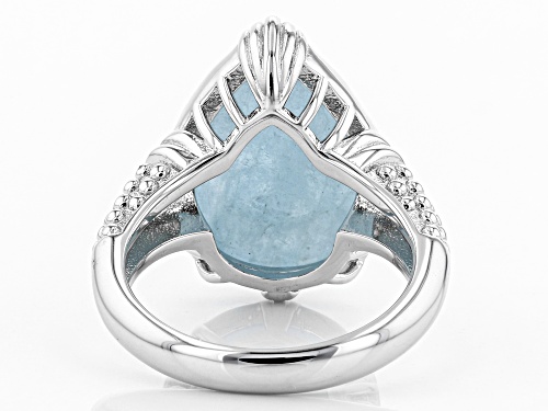 18x13mm Pear Shape Cabochon Aquamarine Sterling Silver Solitaire Ring - Size 6