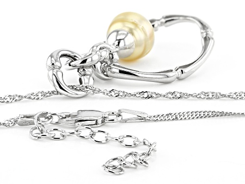 8-9mm Golden Cultured South Sea Pearl Rhodium Over Sterling Silver Pendant With Chain