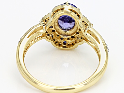 1.05ct Tanzanite With .18ctw Blue Sapphire And .23ctw White Diamond 10k Yellow Gold Ring - Size 5