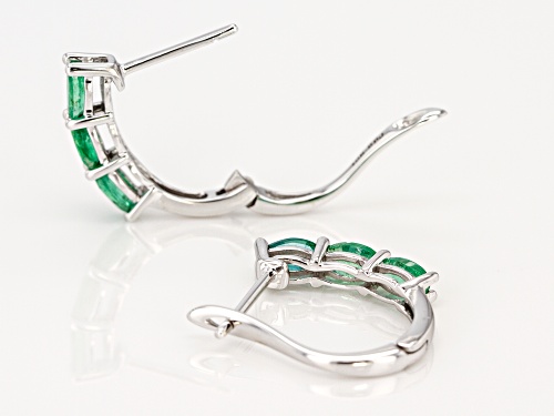 1.27ctw Oval Ethiopian Emerald Rhodium Over 10k White Gold 3-Stone J-Hoop Earrings