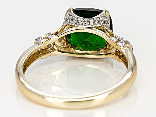 1.91ct Square Cushion Russian Chrome Diopside With .28ctw Round White Zircon 10k Yellow Gold Ring - Size 8