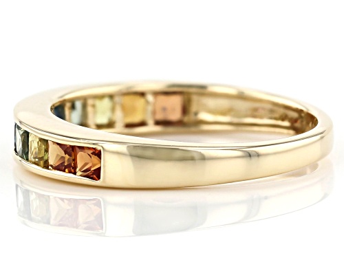 1.22ctw Square Multi Color Sapphire 10k Yellow Gold Band Ring - Size 7