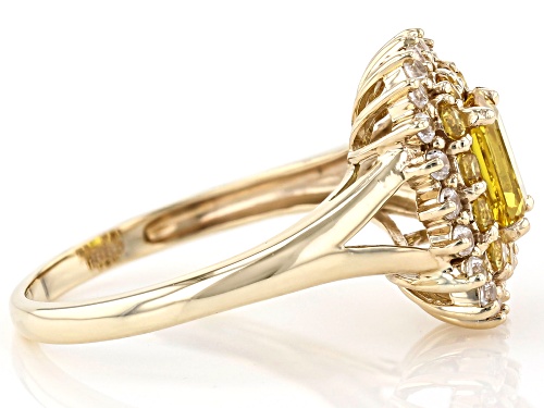 1.46ctw Emerald Cut & Round Yellow Sapphire With .36ctw Round White Zircon 10k Yellow Gold Ring - Size 8