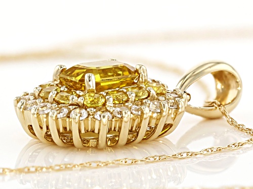 1.46ct Emerald Cut & Round Yellow Sapphire With .36ctw Round White Zircon 10k Gold Pendant W/Chain