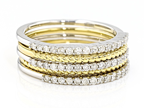 0.50ctw Round White Diamond Rhodium And 14k Yellow Gold Over Sterling Silver Set Of 5 Rings - Size 5