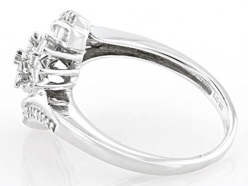0.40ctw Round And Baguette White Diamond Rhodium Over Sterling Silver Bypass Ring - Size 6