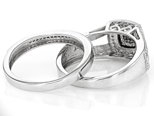 0.20ctw Round White Diamond Rhodium Over Sterling Silver Cluster Ring With Matching Band - Size 6