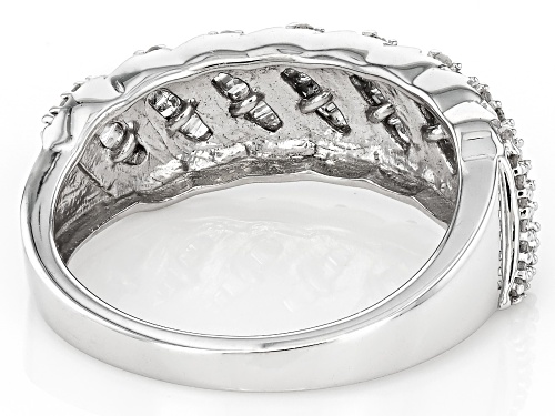 0.60ctw Round And Baguette White Diamond Rhodium Over Sterling Silver Band Ring - Size 5
