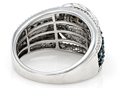 0.95ctw Round Blue Velvet Diamonds™ And White Diamond Rhodium Over Sterling Silver Cluster Ring - Size 8