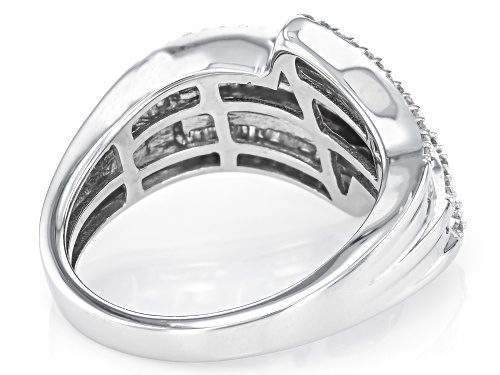 0.55ctw Baguette And Round White Diamond Rhodium Over Sterling Silver Bypass Ring - Size 7