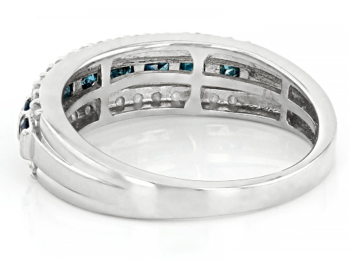 0.80ctw Round Blue And White Diamond Rhodium Over Sterling Silver Band Ring - Size 9