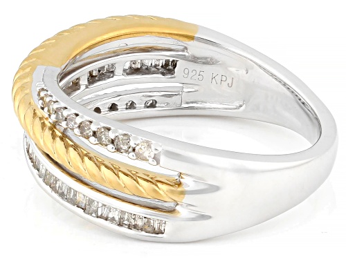 0.35ctw Round And Baguette White Diamond Rhodium & 14k Yellow Gold Over Sterling Silver Band Ring - Size 6