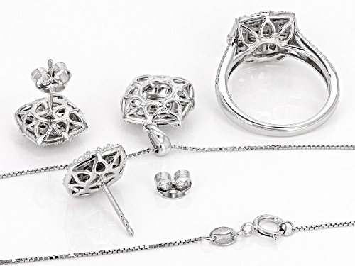 0.25ctw Round White Diamond Rhodium Over Sterling Silver Pendant, Earring And Ring Jewelry Set