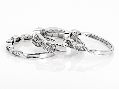 0.20ctw Round White Diamond Rhodium Over Sterling Silver Set of 3 Crossover Band Rings - Size 6