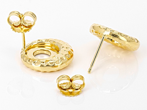 Round White Diamond Accent 18k Yellow Gold Over Sterling Silver Hammered Metal Drop Earrings