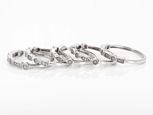 Round White Diamond Accent Rhodium Over Sterling Silver Set of 5 Band Rings - Size 6