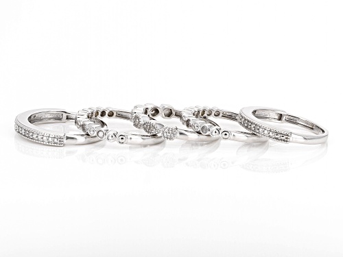 0.45ctw Round White Diamond Rhodium Over Sterling Silver Set of 5 Stackable Band Rings - Size 7