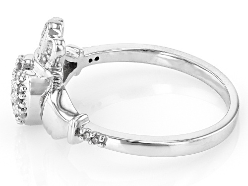 0.15ctw Round White Diamond Rhodium Over Sterling Silver Claddagh Ring - Size 8