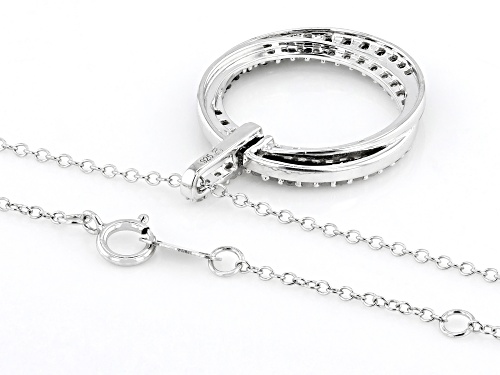 1.00ctw Round Black And White Diamond Rhodium Over Sterling Silver Pendant With 19