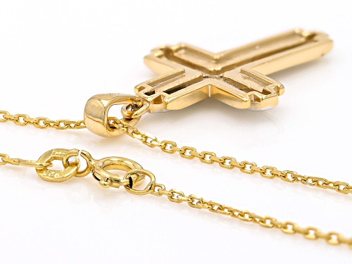 0.10ctw Round White Diamond Rhodium And 14k Yellow Gold Over Sterling Silver Mens Cross Pendant