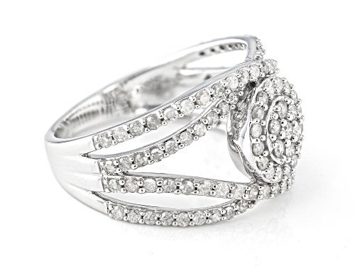 1.00ctw Round White Diamond Rhodium Over Sterling Silver Crossover Ring - Size 5
